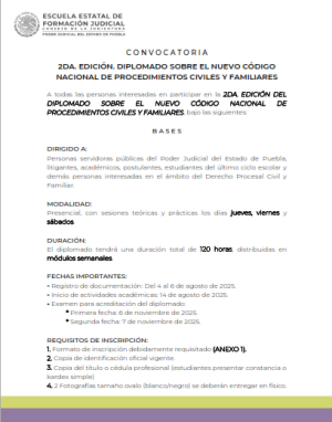 2DA. EDICIÓN. DIPLOMADO SOBRE EL NUEVO CÓDIGO NACIONAL DE PROCEDIMIENTOS CIVILES Y FAMILIARES